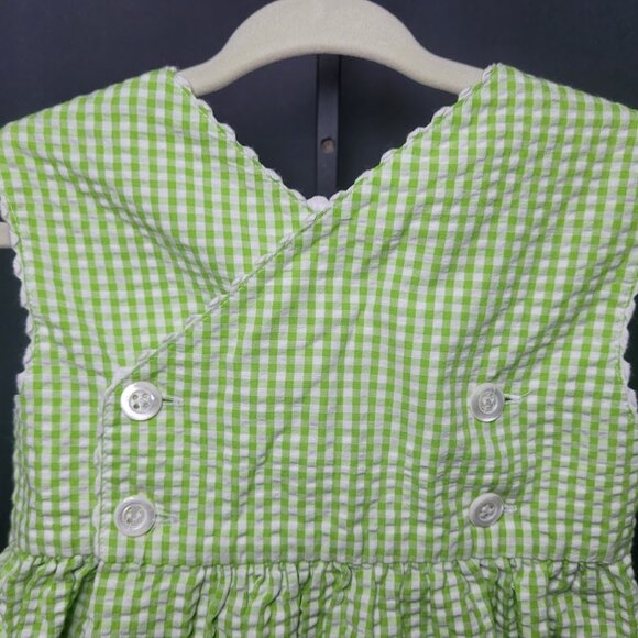 Girls Green and White Seersucker Smocked Dress w/ Seashell Print 2 - Picture 7 of 10